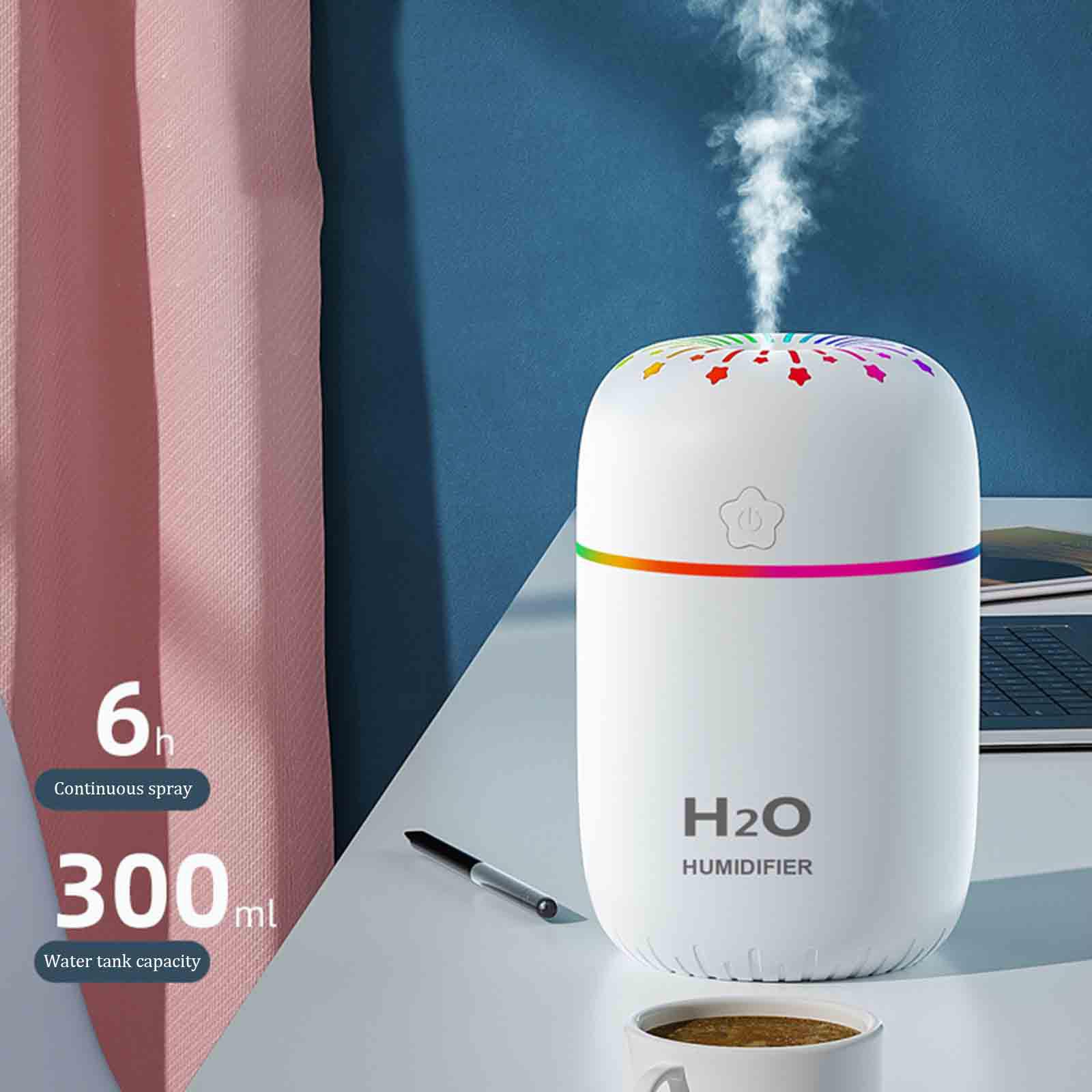 

Мини-портативный ультра-тихий увлажнитель воздуха со светодиодной подсветкой и зарядкой через USB, 300 мл One Size белый