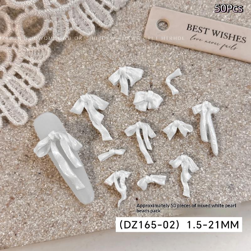 50 Pcs Bowknot Nail Art Decorations 3D Satin Light Nail Charms Colorful Ribbon Bow Rhinestone Diy Manicure Tools Parts