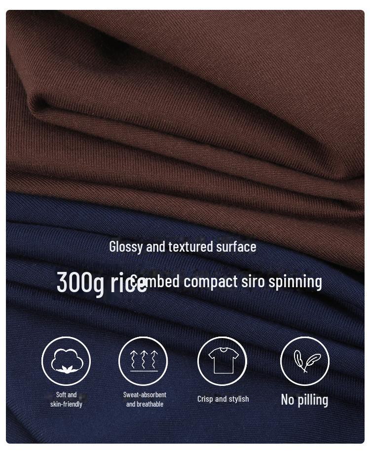 Heavyweight 300G Cotton Unisex T-Shirt: Short-Sleeved, Double Yarn, Round Neck, Drop Shoulder, Casual Workwear, Custom Logo Option