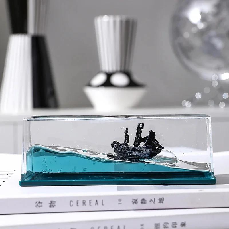 Ghost Ship Black Pearl Cruise Ship Fluid Liquid Drift Bottle Living Room Decoration Acrylic Gift One Piece Floating Boat Home