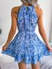O Neck Printed Dress High Waist Elegant Flounce Dress for Women Sleeveless Loose Dresses Causal Dress