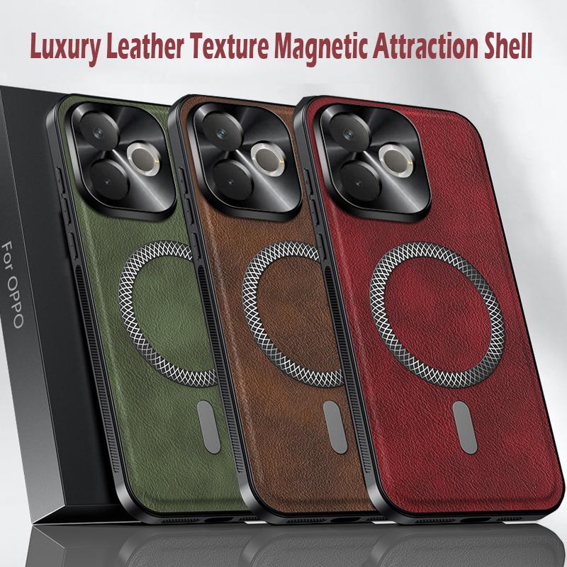 Luxury PU Leather Phone Case For Oppo A5 Pro A5 5G Magsafe Magnetic Metal Ring Lens Protection Shockproof Cover For Oppo A78 4G