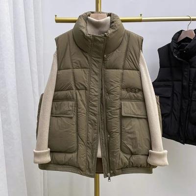 Kamizelka puchowa damska zimowa duży rozmiar pogrubiona ciepła bezrękawnik wiatroodporna wysoki kołnierz kurtka bez rękawów