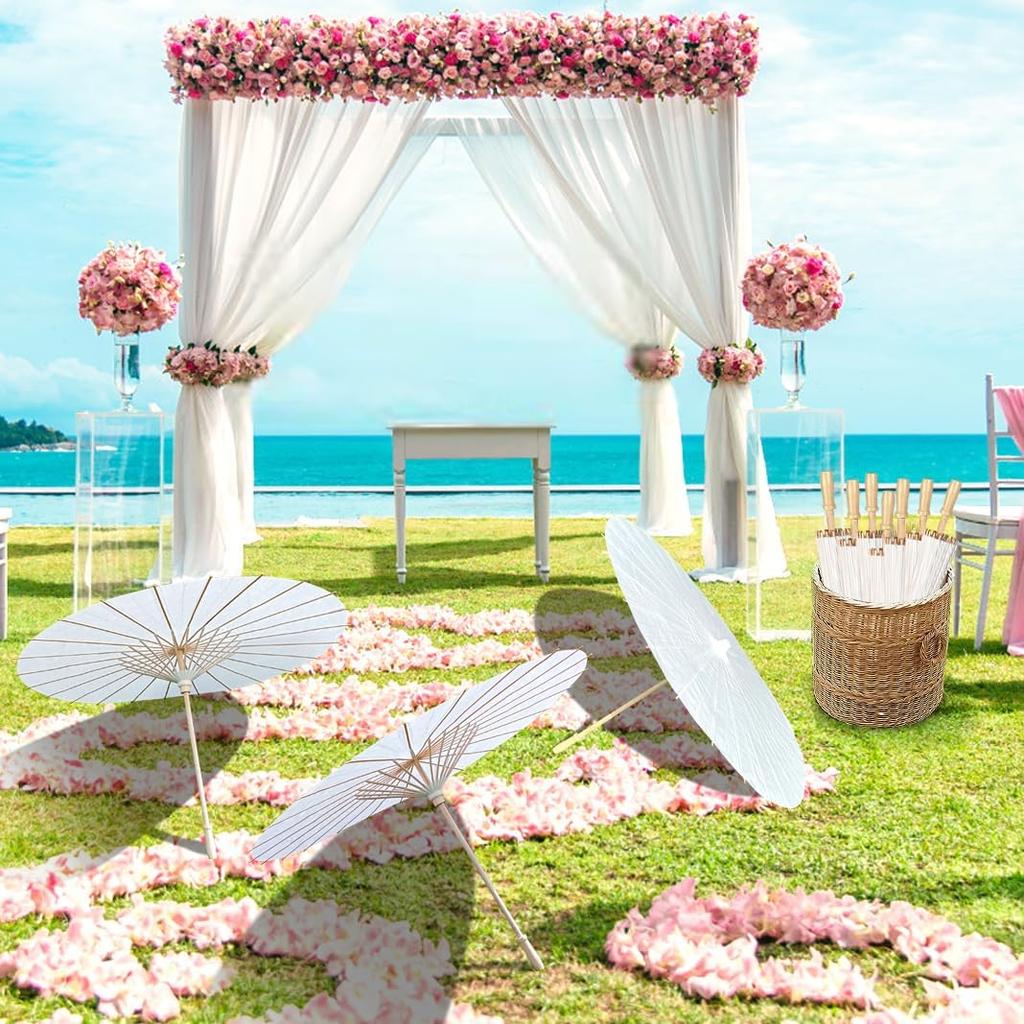 10 PEZZI Ombrelli Parasole Matrimonio Foto Cosplay Accessorio Ombrello di Carta Olio Fai da Te Ombrello Bianco Estate Bianchi Festa Spiaggia Decorazione