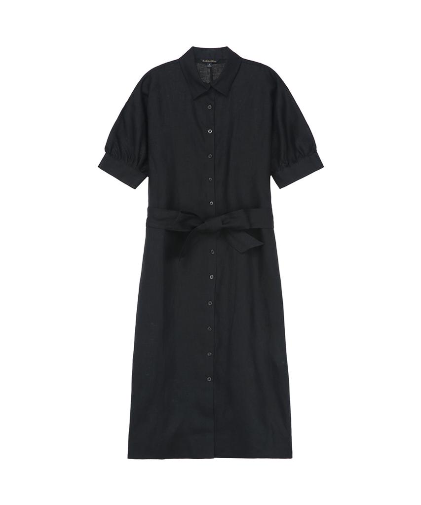 BROOKS BROTHERS Linen Belted Shirt Dress (Black) (Bbdzwm7129Ues)