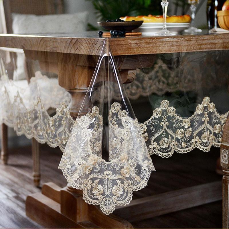 

Высокопрозрачная мягкая стеклянная скатерть для домашнего чайного столика, чехлы для обеденных столов, водонепроницаемые, маслостойкие, не моющиеся ПВХ кружевные скатерти для обеденного стола 120x170cm