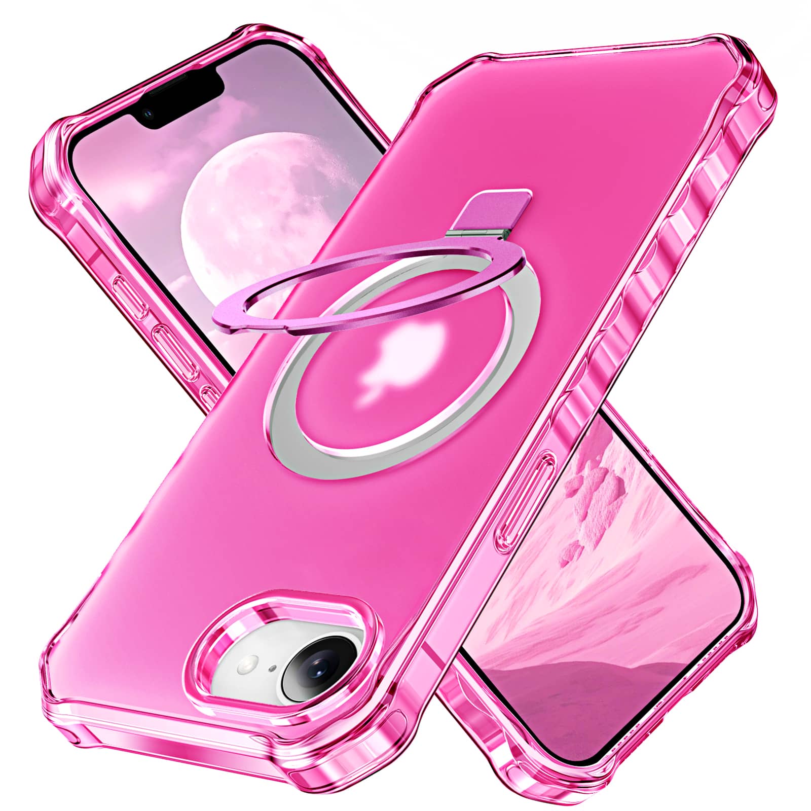 For iPhone 16e 2025 Case,with Magnetic Ring Stand [Curly Edge] [Wireless Charging] [Reinforced Corners] Slim Fit Shockproof Case For iPhone 16e розы красного