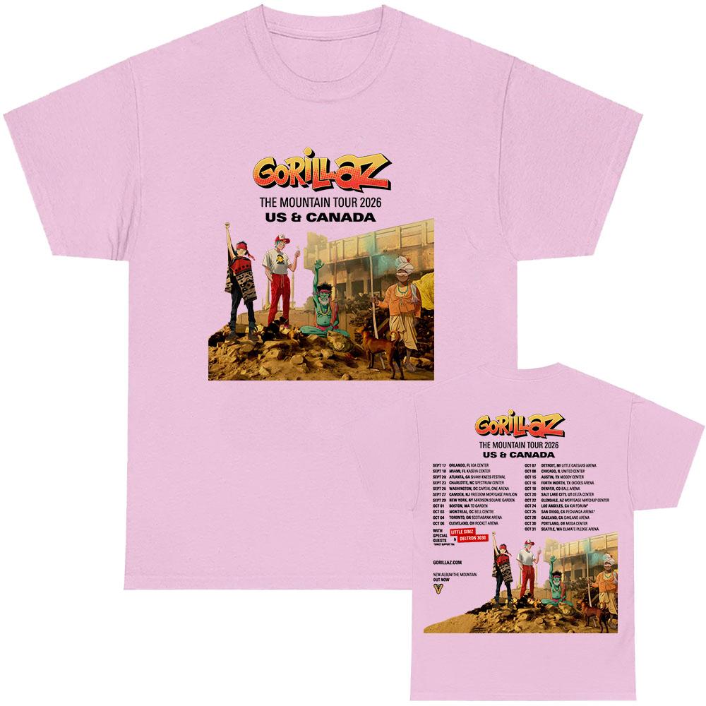 GORILLAZs The Mountain Tour 2026 Marškinėliai Vasariniai Trumpomis Rankovėmis Apvalia Kaklo Iškirpte Unisex Marškinėliai Roko Grupės Grafinis Spaudinys Marškinėliai