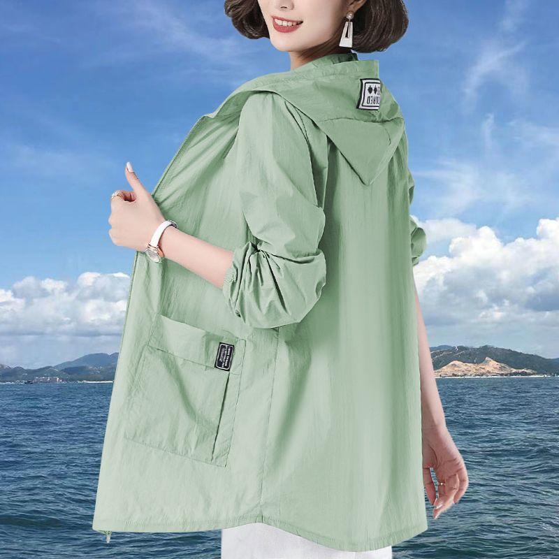 Women's Spring Summer UV Protection Jacket Solid Colour Plus Size Thin Section Hooded Sunscreen Clothing