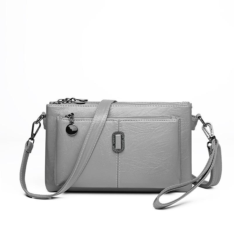 New crossbody soft leather multi-layer large-capacity shoulder small square bag