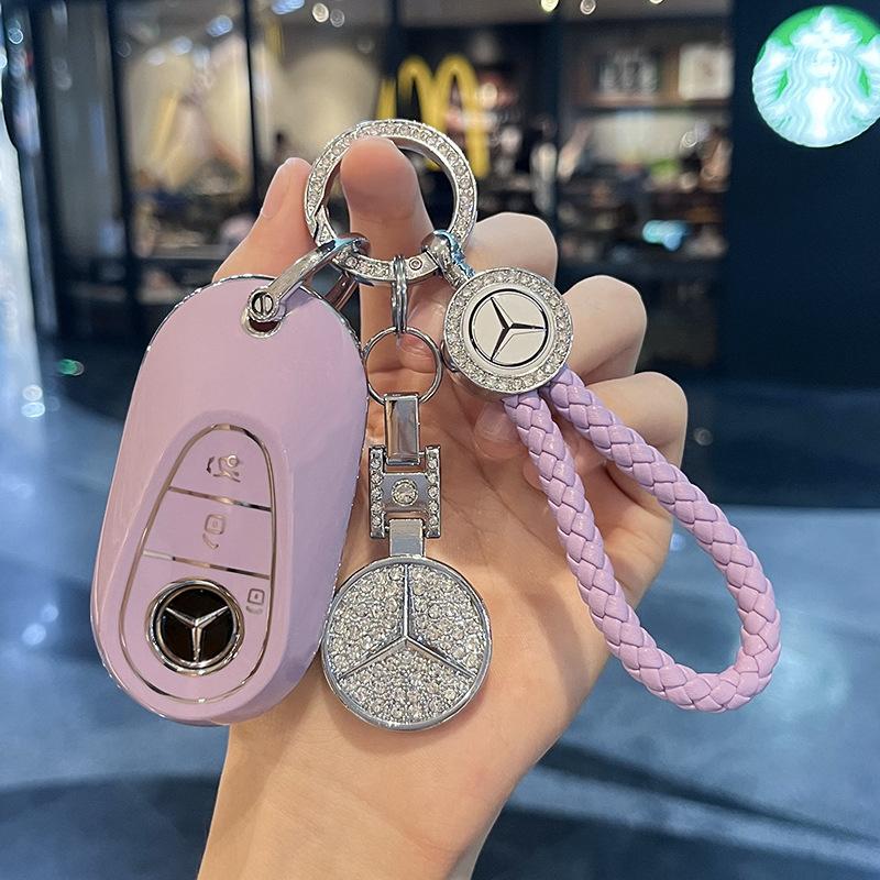 Fashion TPU Car Smart Key Case Fob Cover For Mercedes Benz C E S Class GLC CLE EQE W206 W214 W223 S350 S400 S450 E300 Keychain
