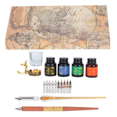 Dip Pen Kit 24x13.5x4.3cm Flat Round Nibs with Ink Holder for Writing Drawing Calligraphy(SP249045 Fire Color ( Rod