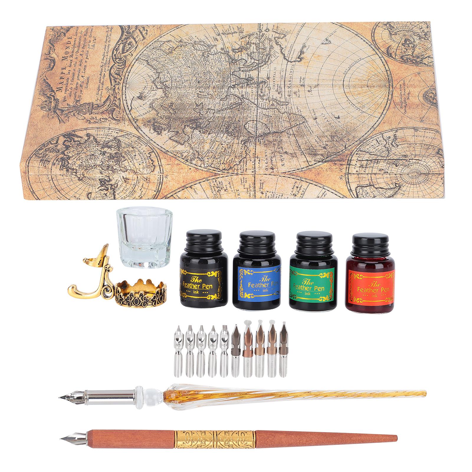 Dip Pen Kit 24x13.5x4.3cm Flat Round Nibs with Ink Holder for Writing Drawing Calligraphy(SP249045 Fire Color ( Rod