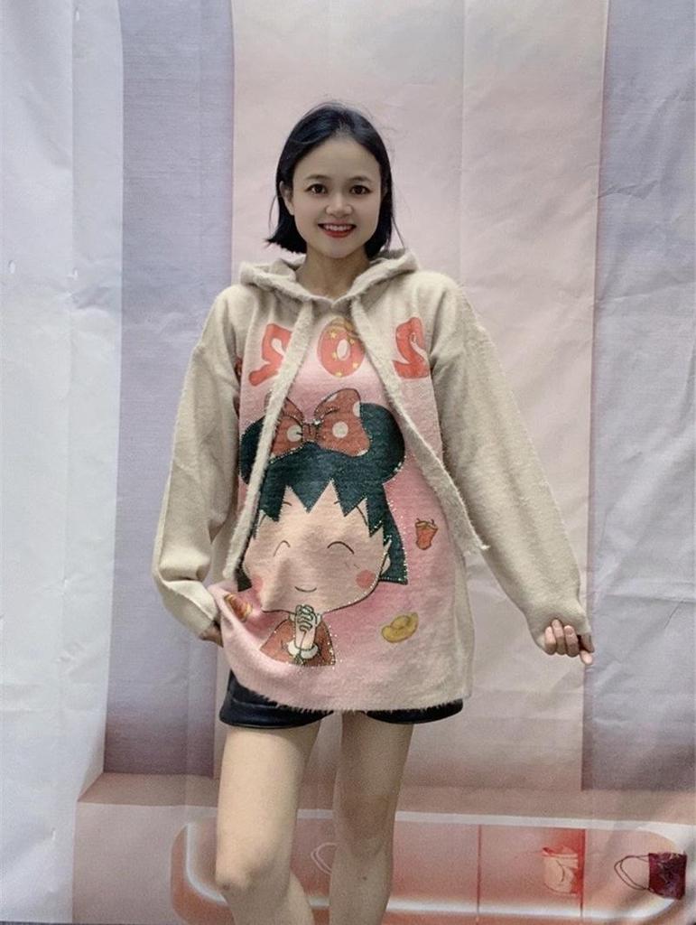 European Plus Size Bun Print Hooded Pullover Sweater - Autumn/Winter 2024 Mink Velvet Knit
