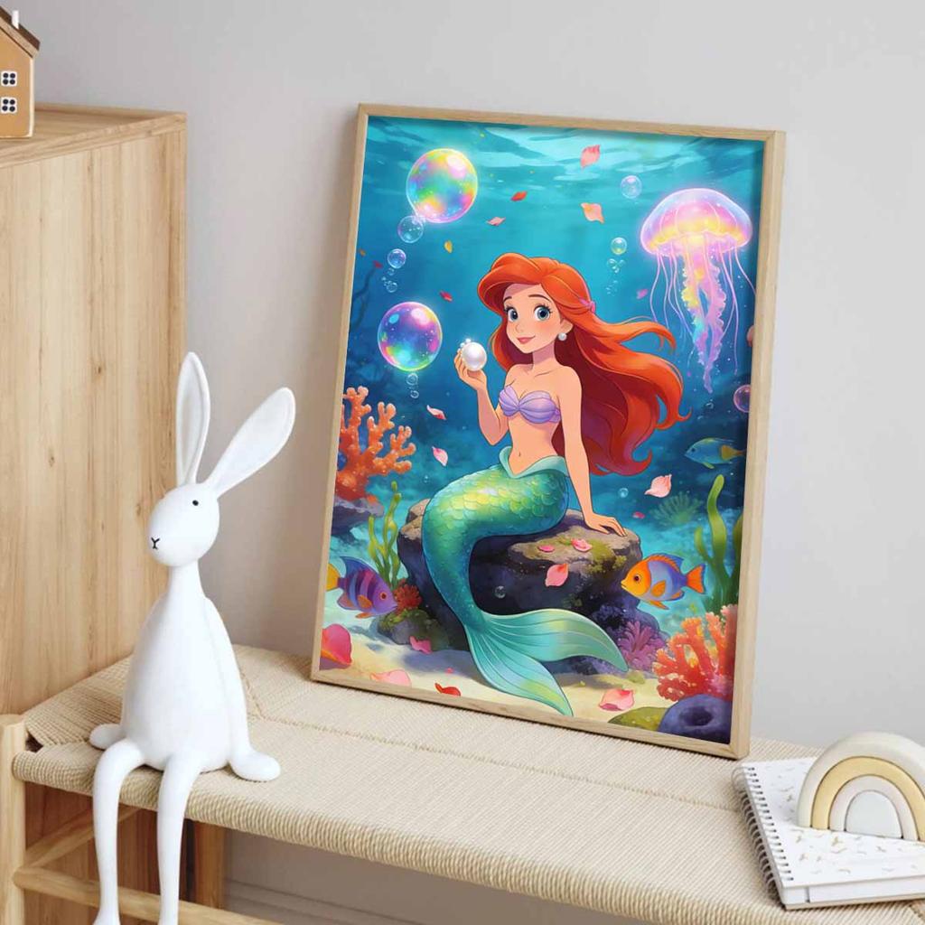 Disney themed diamond painting kit Ariel mermaid underwater handmade diy beginners craft lovers home decor