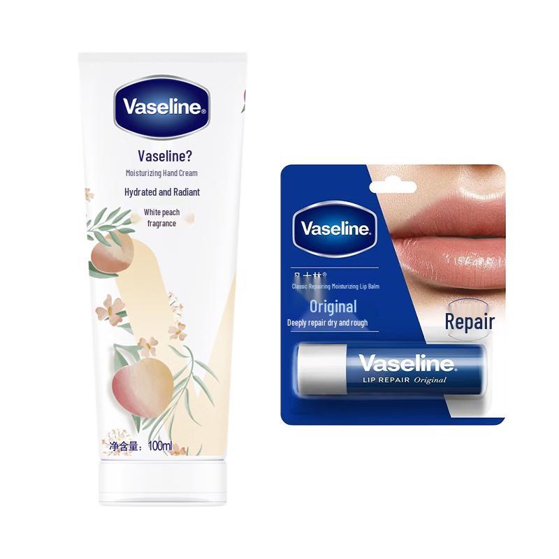 Vaseline White Peach Hand Cream & Original Lip Balm Set