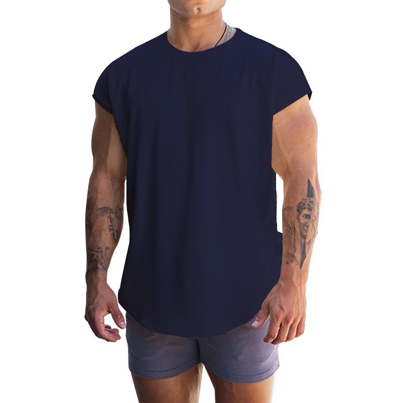 New T-shirt Men Loose Solid Color Casual Men Plus Size Sports Crewneck T-shirt Vest Men
