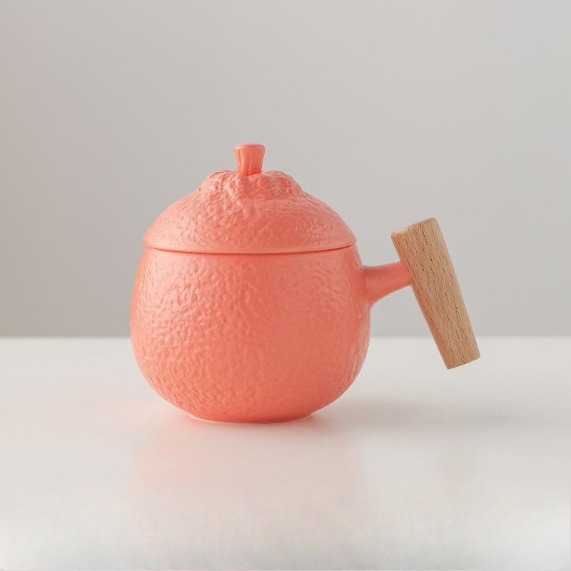 

Ceramic Water Cup Big Orange Italian with Lid Personal Tea Cup Handle Anti Scalding Raspberry Powder Coffee Cup Mug with Engraving 301-400ml