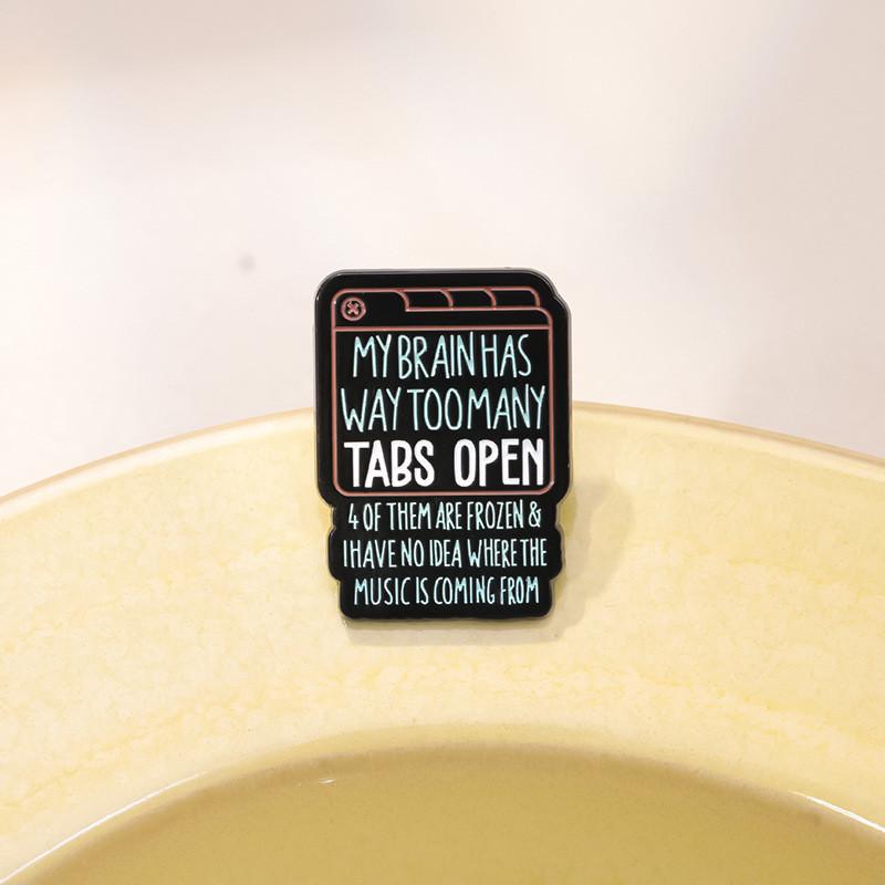 Vintage Style Black Letter Metal Badge Brooch Unique Minimalist Fashion Accessory