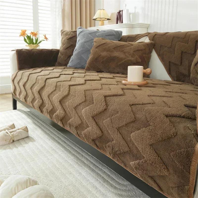 Sofa Cushion Winter Plush Non-slip Thickened New Sofa Cover All-inclusive Universal Blanket Cover Towel Cloth Cushion Home Decor