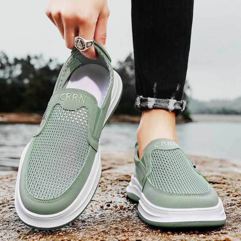 Breathable large mesh hollow men's shoes summer casual mesh cloth shoes men's one-pedal lazy shoes men's work shoes