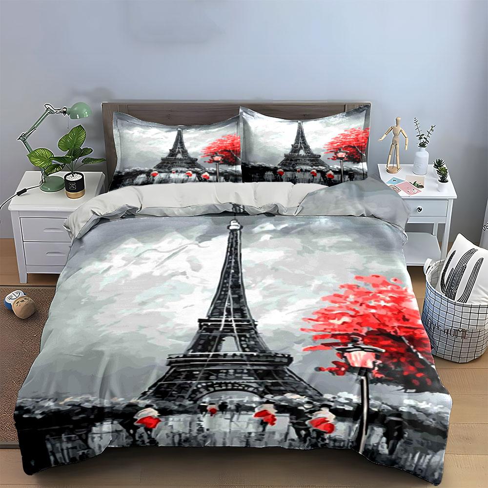 Eiffel Tower, red trees. Bedding sets Duvet cover sets Duvet covers Pillowcases(1* Duvet Cover 2* Pillowcases without duvet insert)