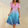 Women's Summer Fashion V-Neck Flared Dress Short Sleeve Gradient Dresses