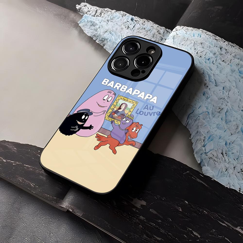 Cartoon B-Barbapapa Phone Case Tempered Glass For IPhone 16 13 14 12 15 11 Pro Max Plus Mini X XR SE2020 Coque