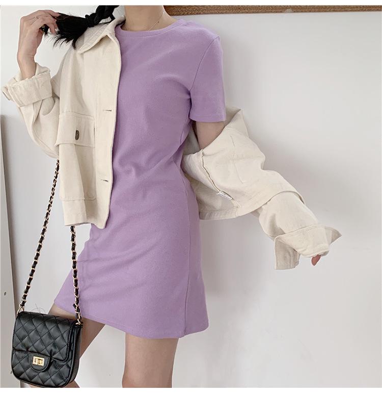 2024 Summer Korean-Style Solid Color Mid-Length Dress for Women Students