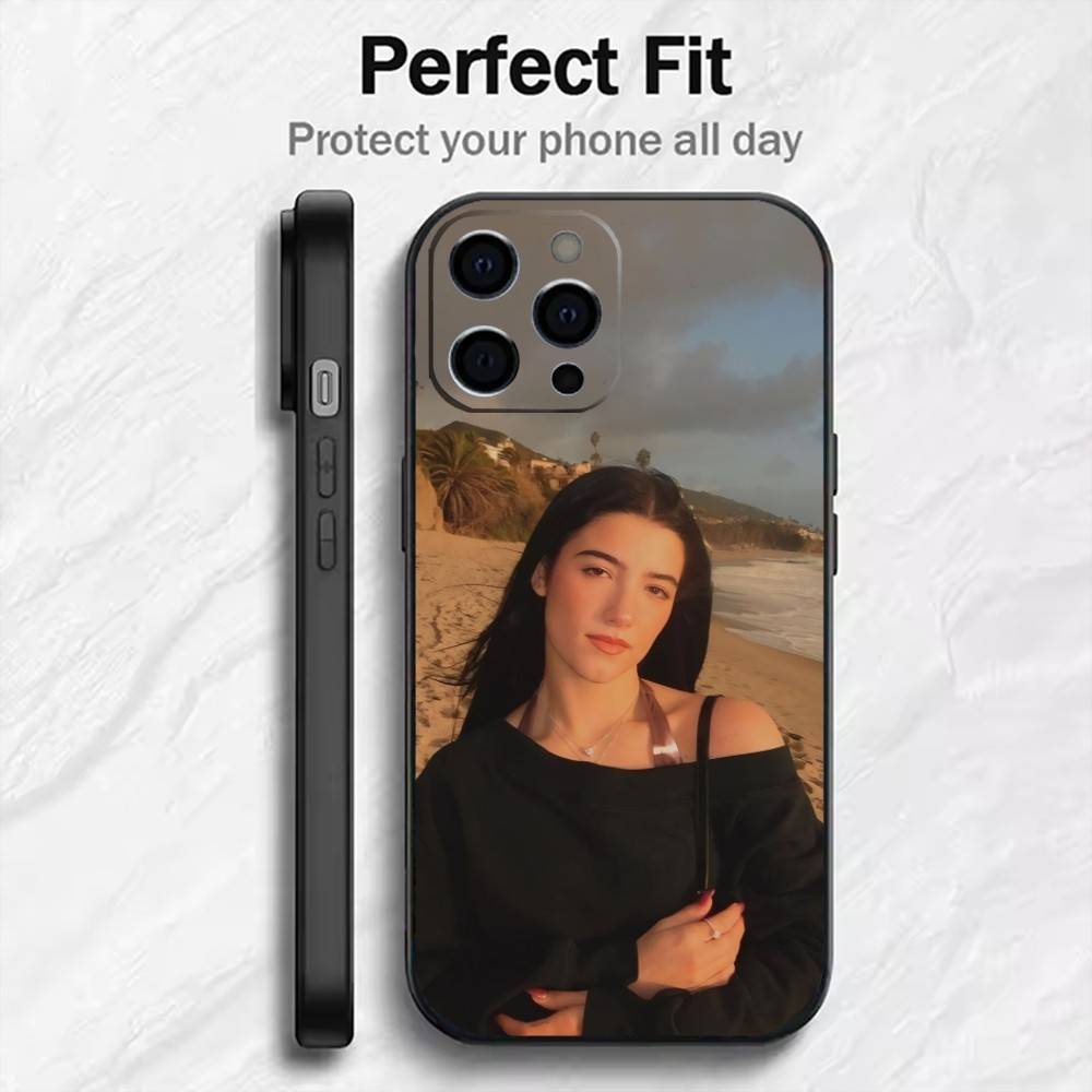 TK-CD C-Charli D-Amelio  Aesthetic Phone Case For iPhone17,16,15,14,13,12 Plus,Max Soft Silicone Black Cover