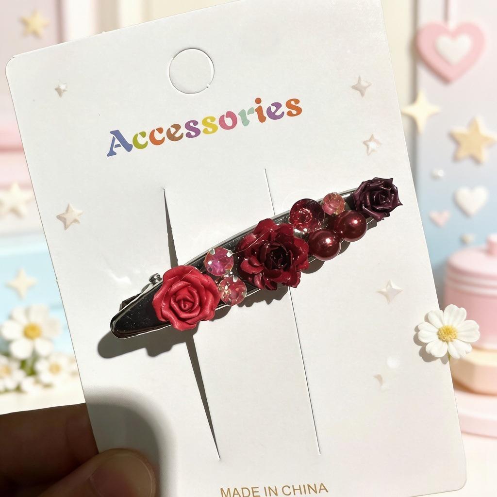 Korean Style Pearl Rose 3D Flower Duckbill Hair Clip