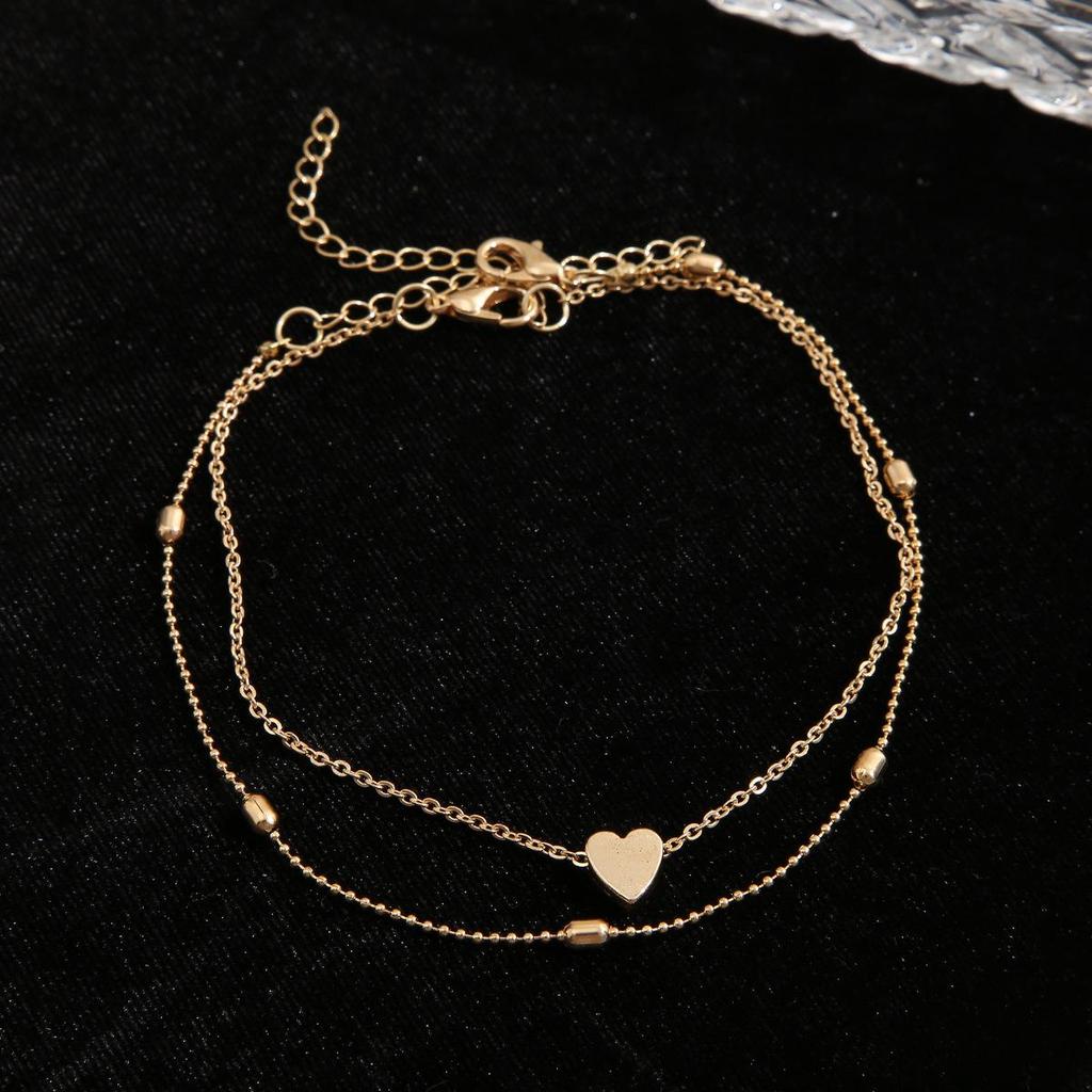 European & American Style Heart Pendant Double-Layer Anklet - Women's Beach Holiday Jewelry
