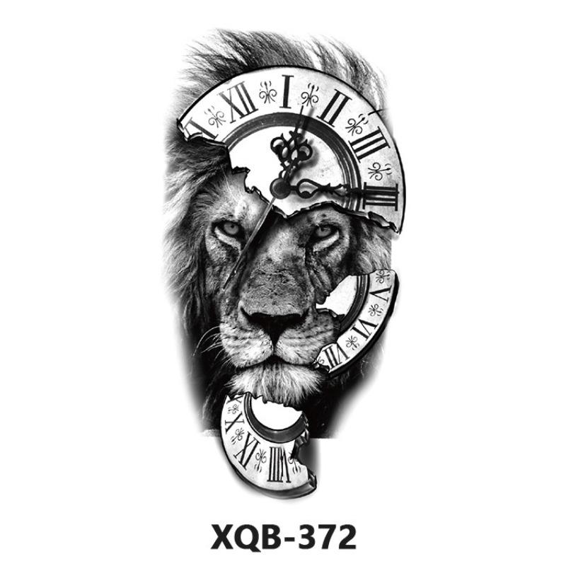 Tattoo Sticker Small Full Arm Animal Tiger Wolf Flower Arm Half Arm Waterproof Lasting Black and White Transfer Sticker