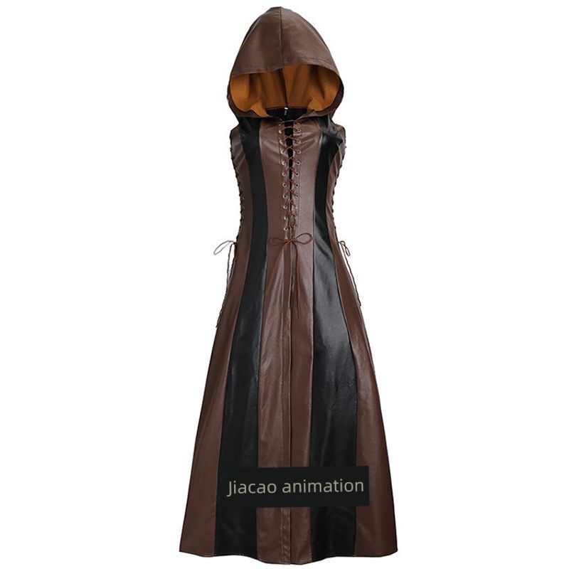 

Amazon Wishebay European and American Hot-Selling Style, Chest-Tie Five-Size Sleeveless Hooded Long Leather Skirt in Stock Picture Color Small Leather Skirt S