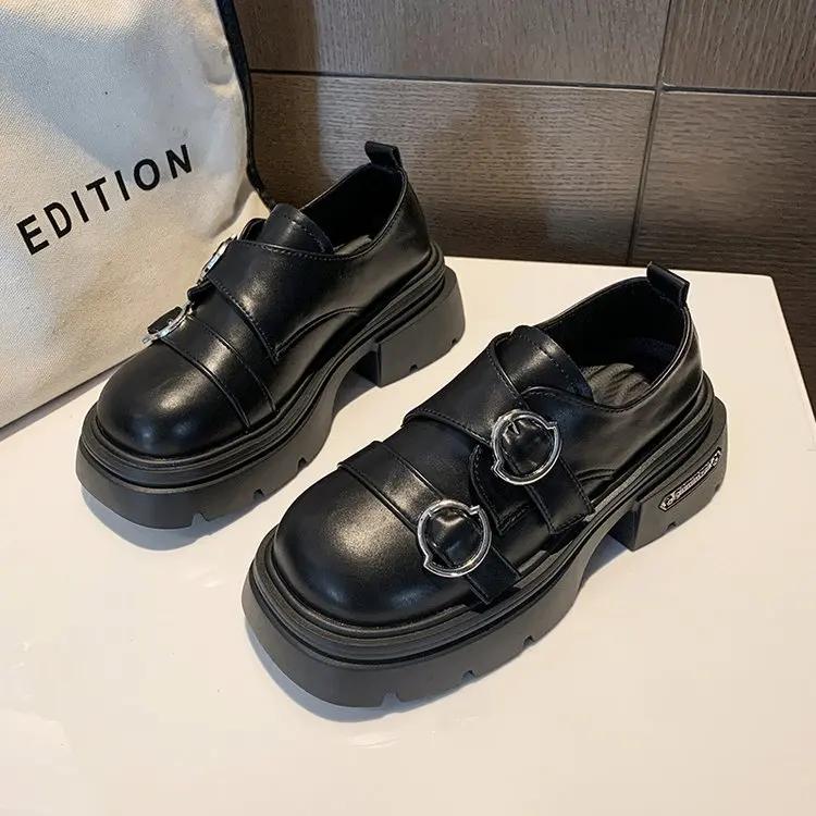 

Модные женские туфли в британском стиле на платформе, оксфорды, повседневные женские кроссовки, мокасины с мехом, неглубокий носок, балетки, туфли в стиле преппи 35 чёрный