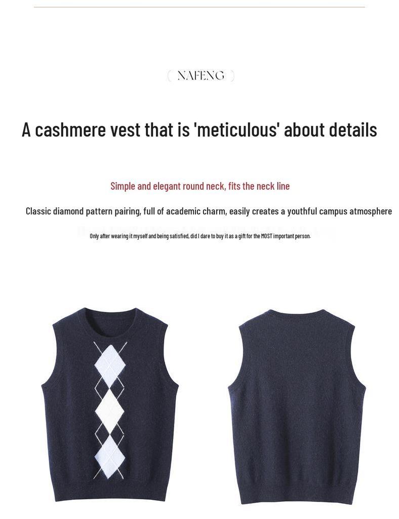 2025 A/W Women's Cashmere Diamond Pattern Sleeveless Knit Sweater Vest