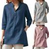 Maglietta Pullover in Cotone-Lino Tinta Unita da Donna Europea e Americana - Autunno 2021, Maniche a 3/4, Collo Alto