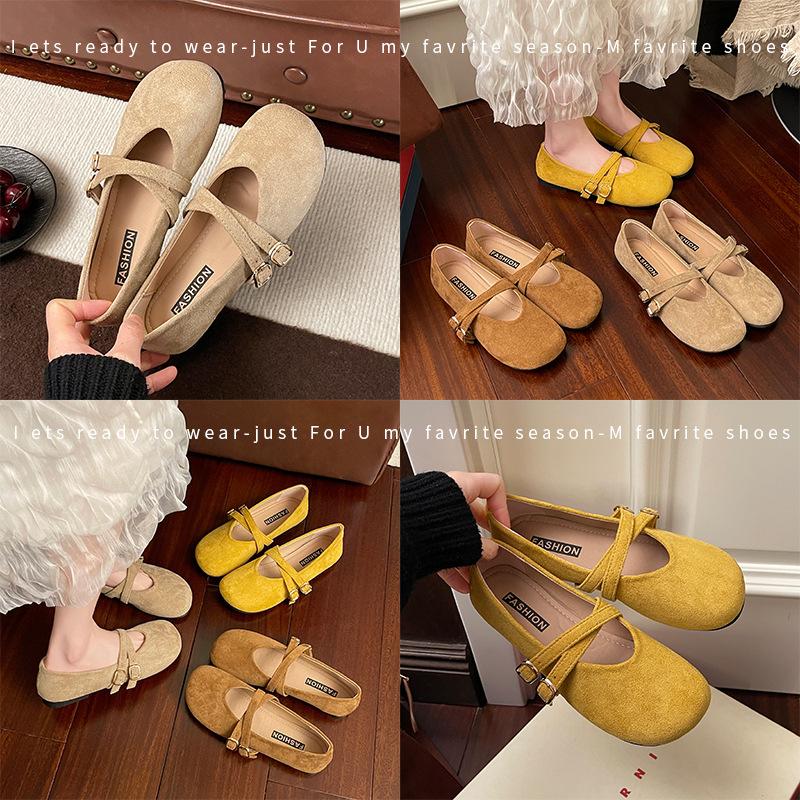 Spring new retro grandma shoes round head Mary Jane shoes one word buckle shallow mouth flat sole shoes women