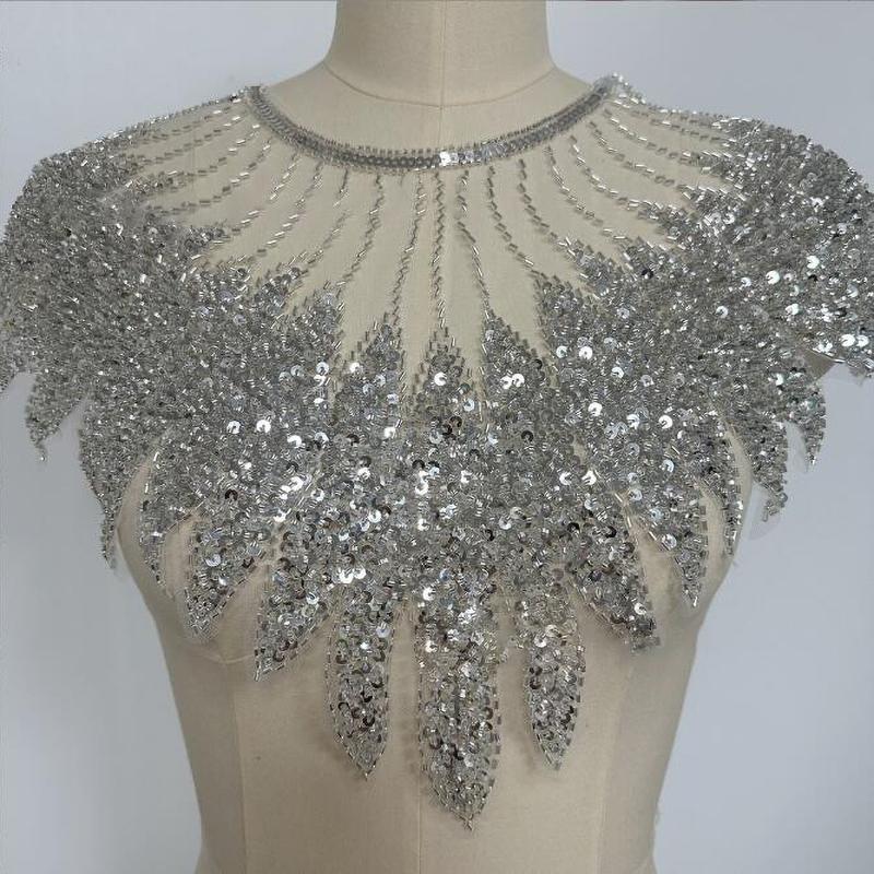 

1 шт. Вишивка Сітка Паєтки Бісер Вишивка Нашивки DIY Одяг Мереживні Аксесуари Нашивка Декорація срібний