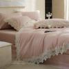 A-Class French Luxury Cotton Bedding Set with Lace Trim - 4-Piece Princess Style Duvet Cover and Bed Sheet