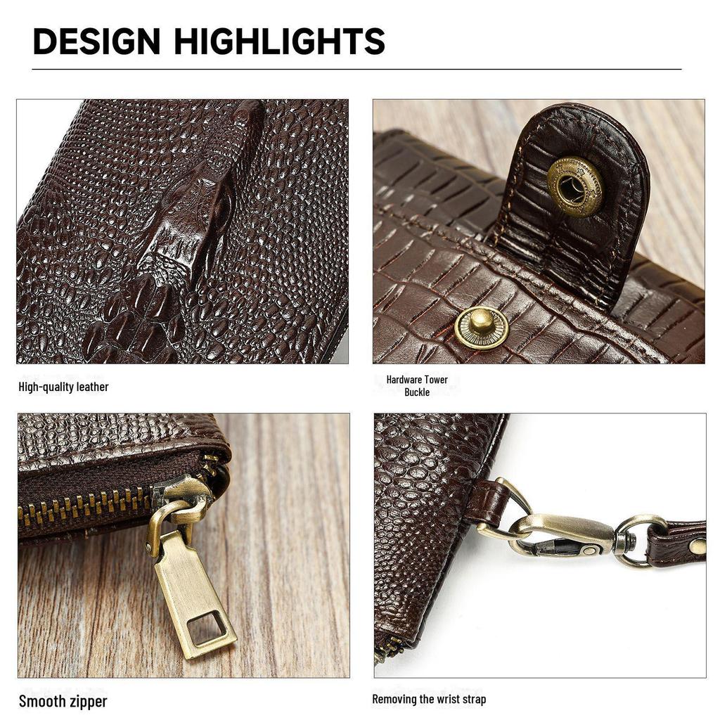 Men's High-End Crocodile Pattern Genuine Leather Wallet with Multiple Card Slots