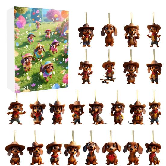 Dachshund Dog Advent Calendar 2025 24 Days Christmas Countdown Calendar with 2D Acrylic Hanging Dachshund Ornaments for Xmas Tree Decor