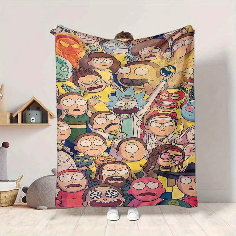 1pc Rick, Morty Cartoon Characters Flannel Throw Blanket Lightweight Soft Warm All Season Blanket for Sofa, Bed, Travel,L1028143