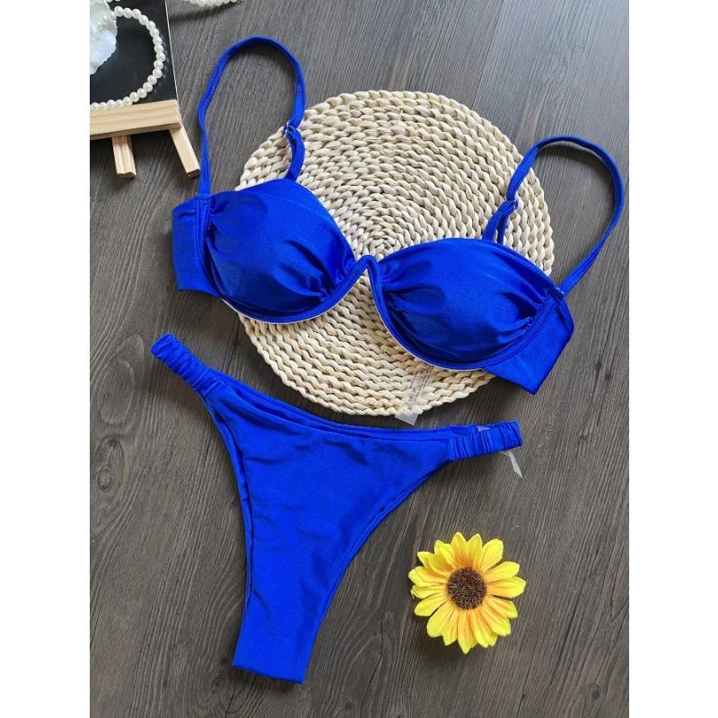 2025 Women's Bikini New Swimwear Women's Strap Steel Bracket Solid Color Swimsuit