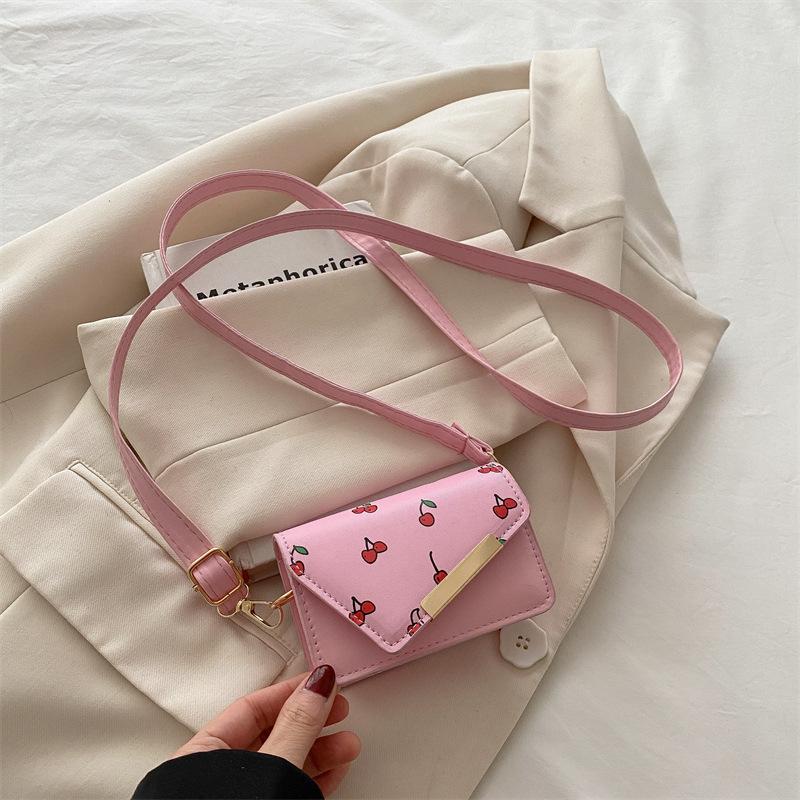 

2025 summer fashionable versatile underarm small square bag cute exquisite chic oblique span bag cherry pattern flip bag women
