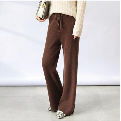 Women's Spring and Autumn Solid Color Temperament Knitted Pants High Waist Straight Pants