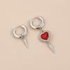 Punk Silvery Asymmetric Creativity Fashion Red Zircon Heart Hoop Earrings Party Birthday Lover Jewelry Accessories Party Gifts