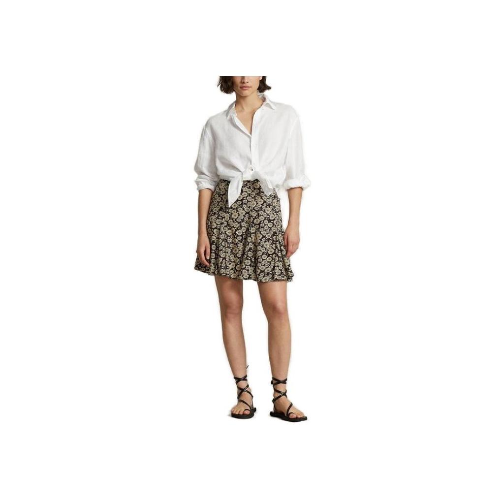 Polo Ralph Lauren SS23 Solid Loose Fit Linen Point Collar Long Sleeve Shirt Women shirts White WMPOSHTNDO20328-100
