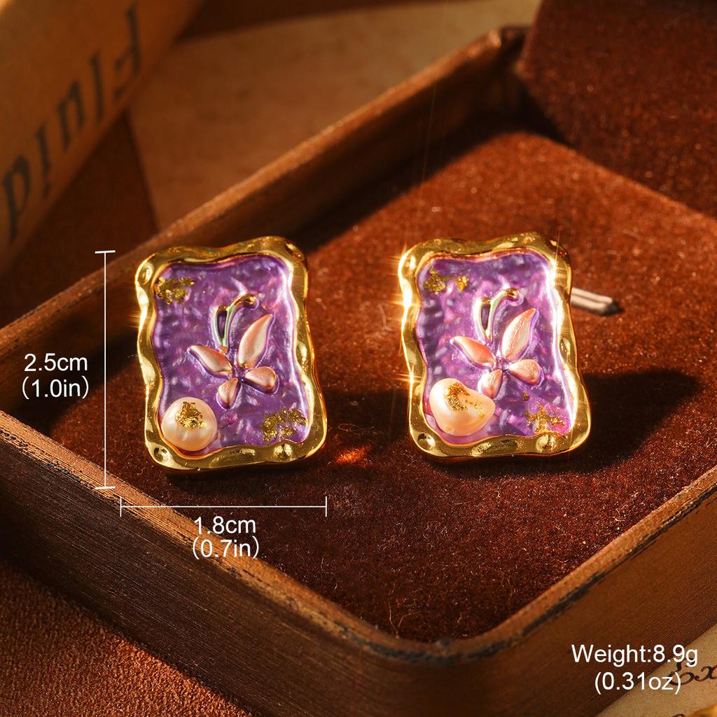 Monet Garden Violet Series Enamel Love Geometric Niche Vintage Premium Earrings Oil Painting Earrings