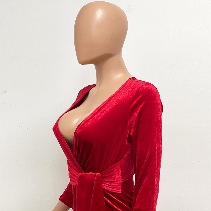 GMXIA Women's Deep V Belt Women's Fleece Long Sleeve Romper